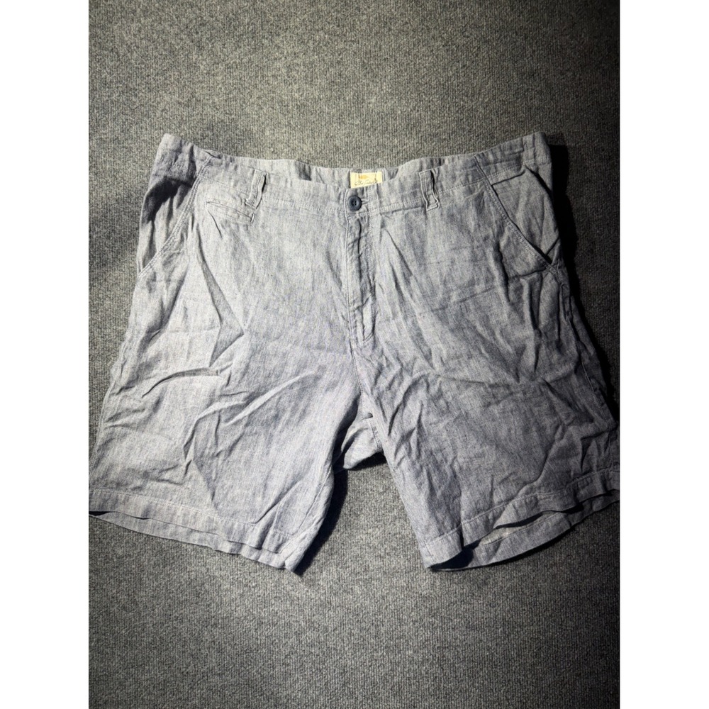 Bob Timberlake Shorts Mens 44‎ Blue Excellent Linen Blend Herringbone Flat Front